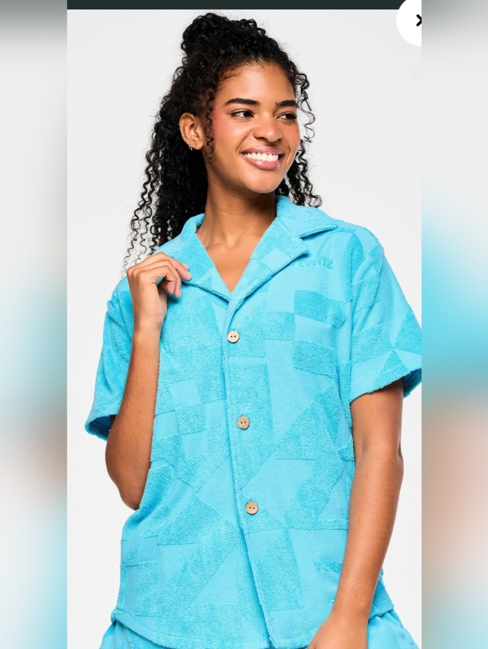 Aqua Textured Terry Short Sleeve Button Shirt